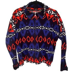 Ralph Lauren Acrtive Southwestern Waffle Knit Zip Jacket Blue Orange L Western